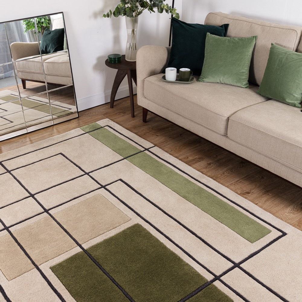 Reef Outline RF21 Geometric Rug in Khaki Green